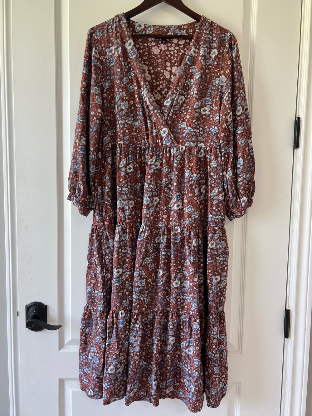Madewell Challis Wrap Midi Dress Pockets Floral Brown Blue Tiered Women’s Large